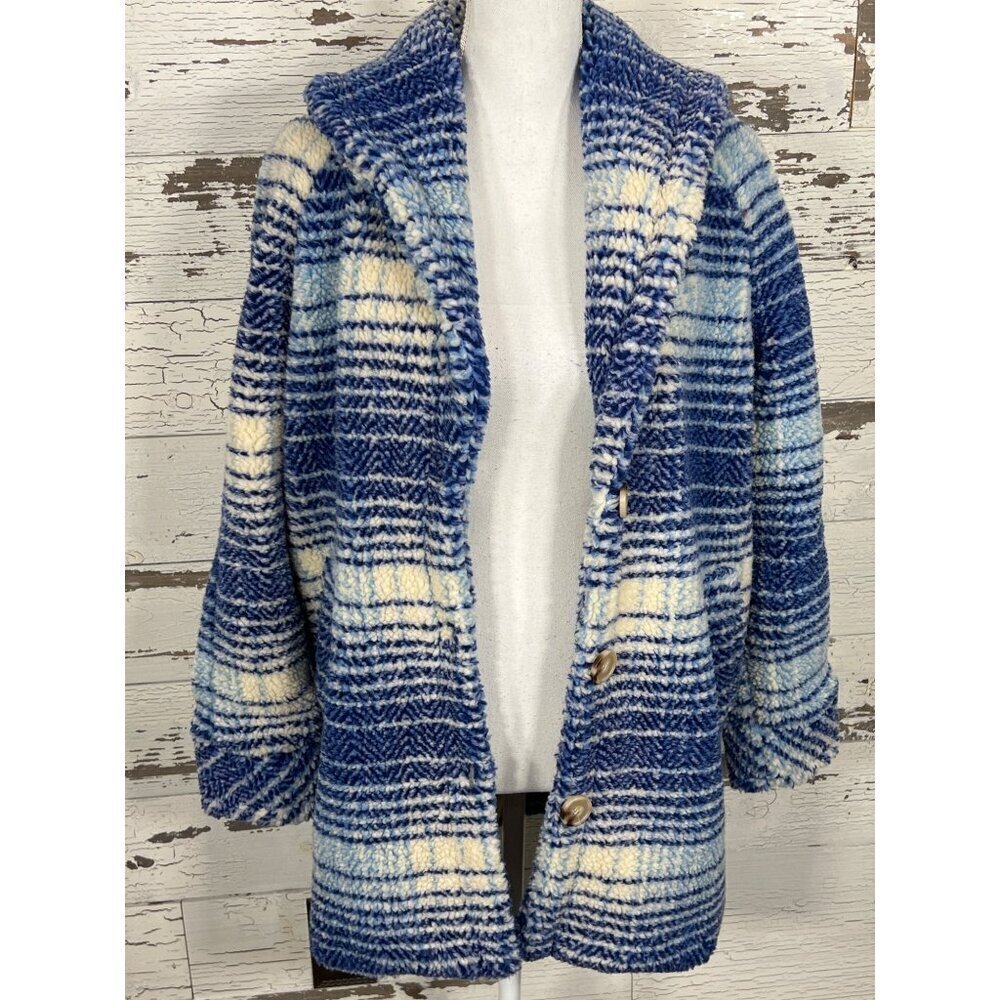 Z SUPPLY Hastings Sherpa Coat Sapphire Blue Plaid Sz S EUC - Picture 3 of 8
